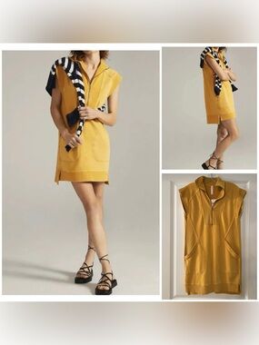 NWT Daily Practice by Anthropologie Meru Zip Front Mini Dress Golden Yellow XS